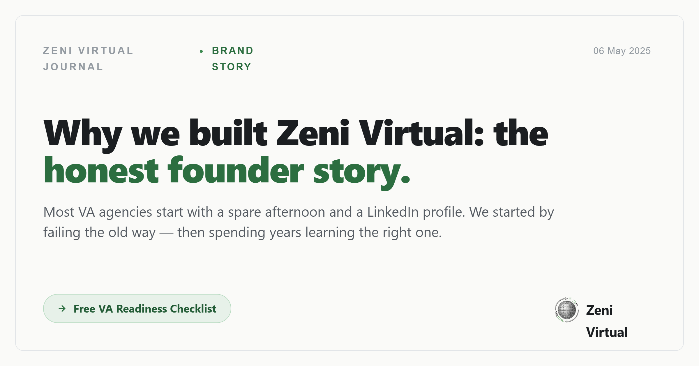Why We Built Zeni Virtual: The Honest Founder Story